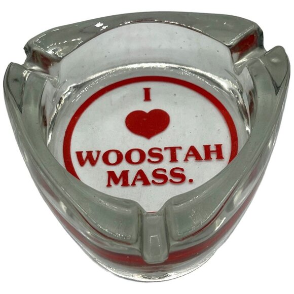 Woostah Other - I Heart Woostah Mass. Triangular Ashtray Ash Tray Glass Dime Store Souvenir